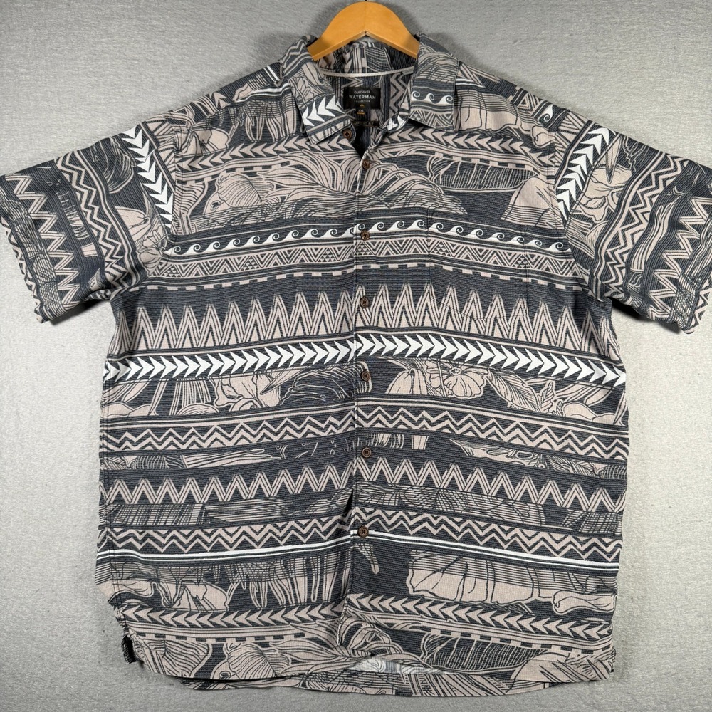 Quiksilver Waterman Collection XXL Grey Tribal Print Button Up AQMWT03376 Mens